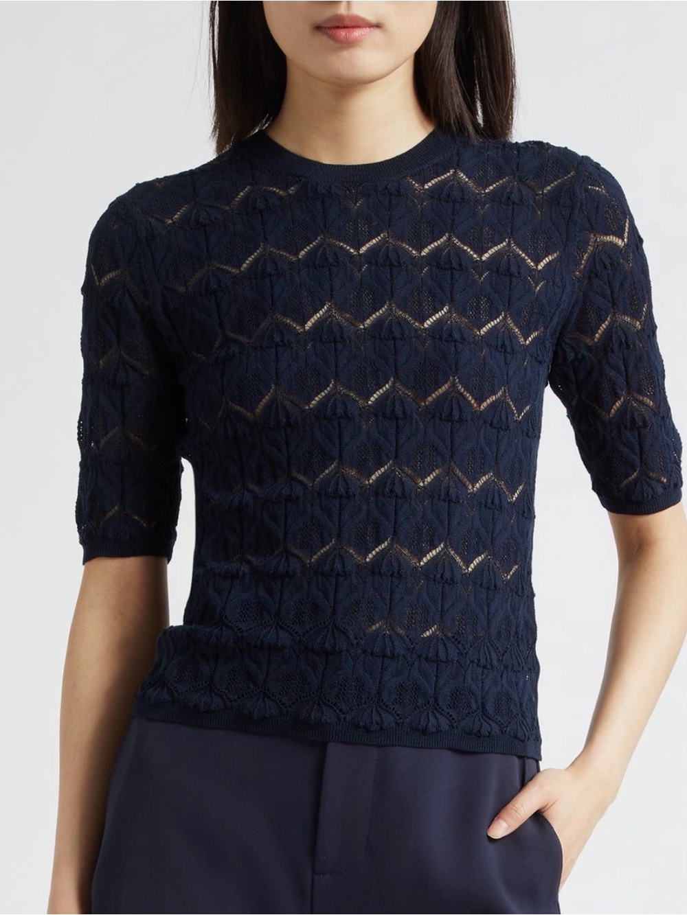 Vince Pointelle Knit Cotton Blend Sweater